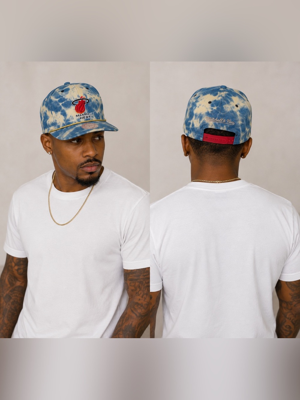 Mitchell & Ness Miami Heat Tie-Dye Snapback - Blue & Red